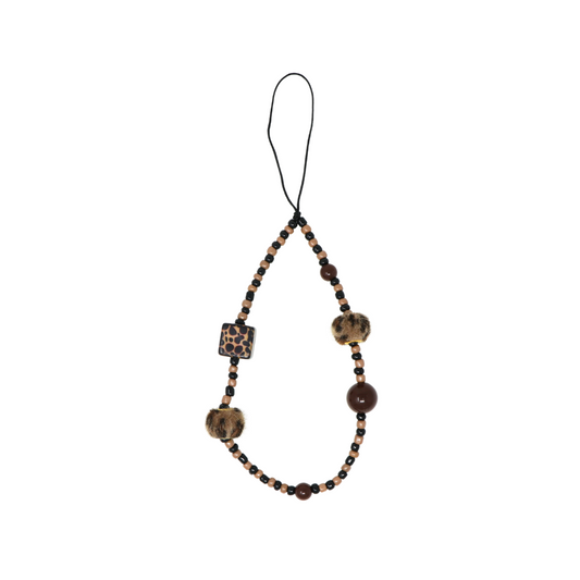 Caser Custom Brown Leopard Fluffy Cube phone charm, detail view