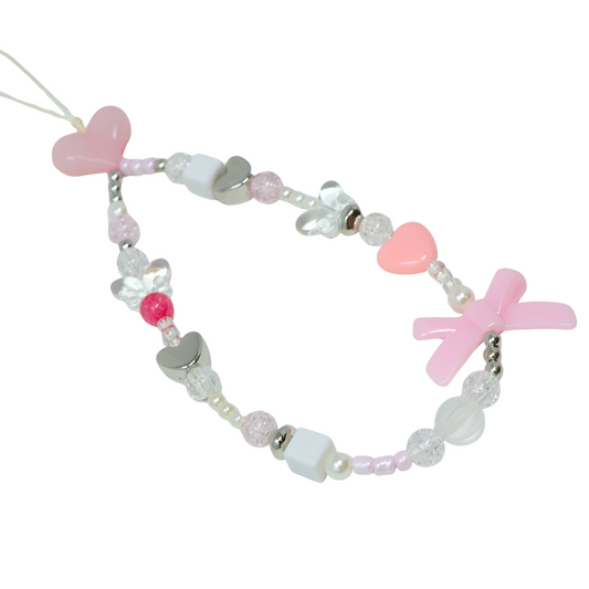 Pink & Silver Heart Phone Charm