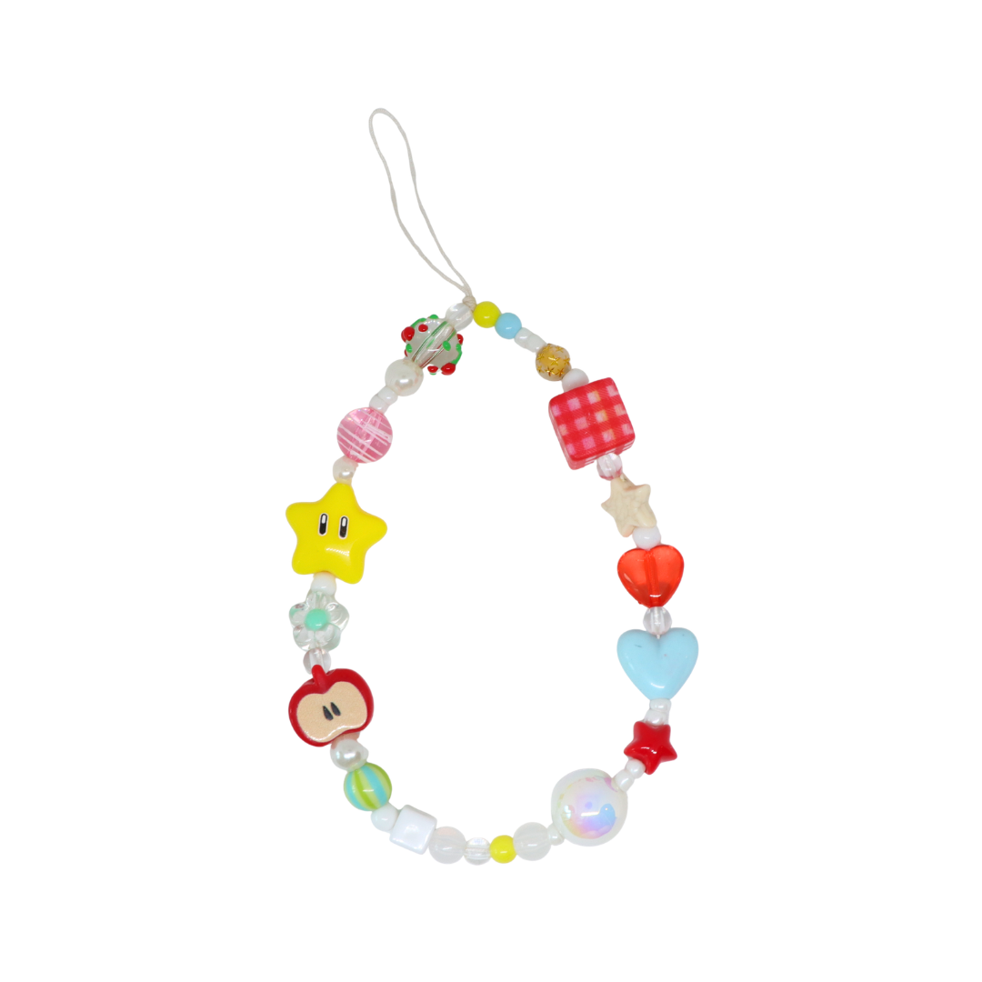 Caser Custom Rainbow and Red Red Checkered Cube Apple Star phone charm, detail view