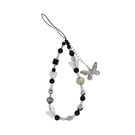 Caser Custom Black & Silver Butterfly phone charm, detail view