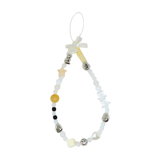 Caser Custom White Beige with Silver Smiling Face phone charm, detail view