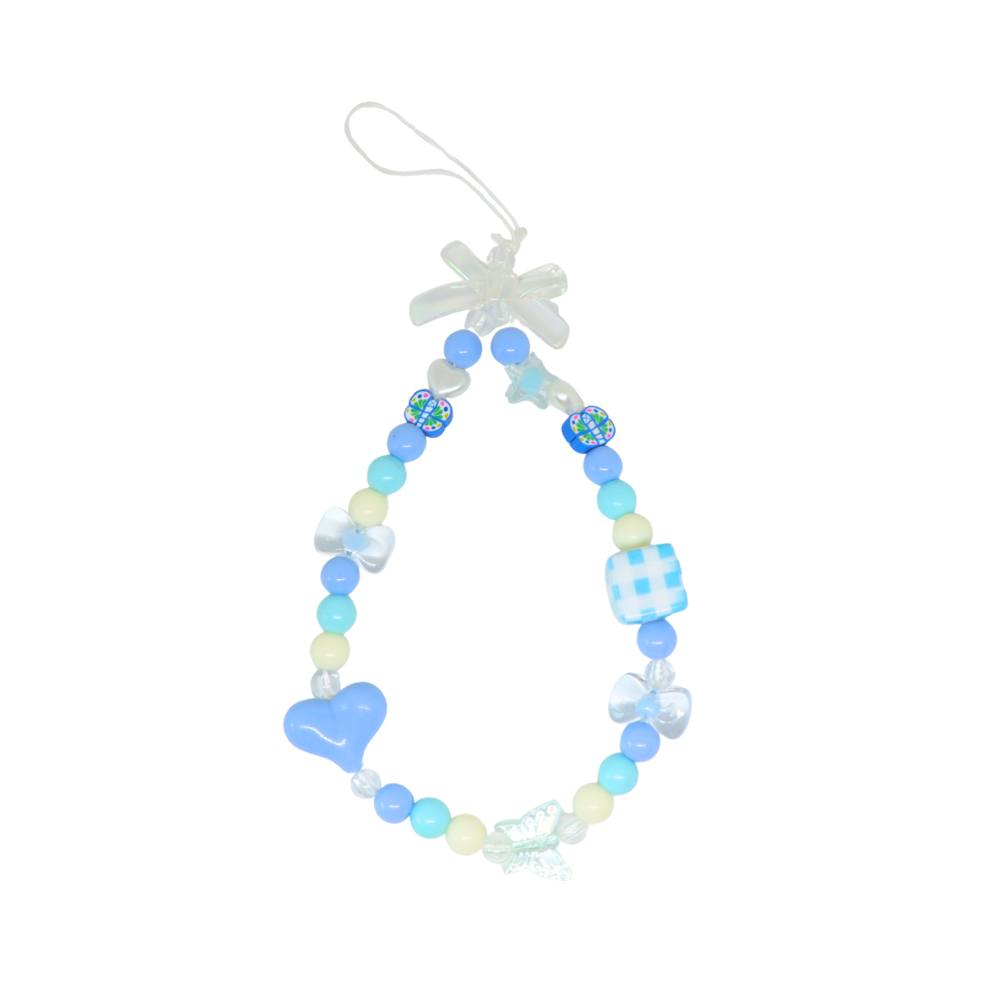 Caser Custom Blue Heart with Checkered Cube phone charm, detail view