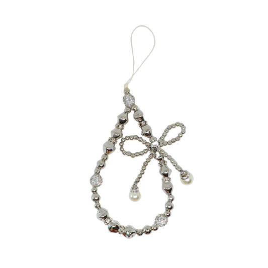 Caser Custom Silver Rhinestone Bow phone charm, detail view