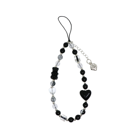 Caser Custom Black Gummy Bear with Silver Strawberry phone charm, detail view