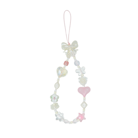 Caser Custom Pink and White Pearl Bow Floral phone charm, detail view