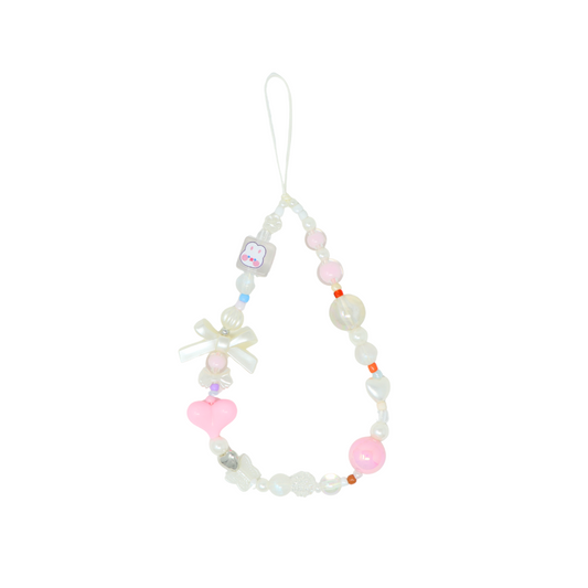 Caser Custom Pink and White Clear Rabbit Cube Bow phone charm, detail view