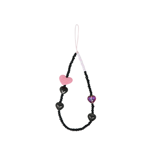 Black Pink Heart Phone Charm