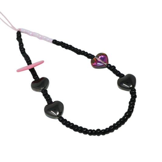 Black Pink Heart Phone Charm