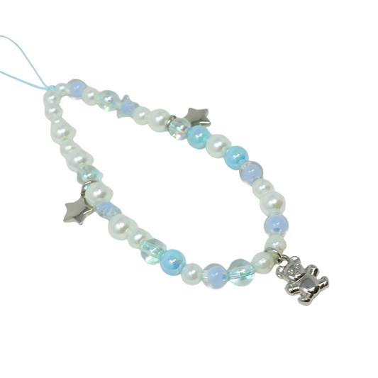 Blue Sliver Bear & Stars Phone Charm