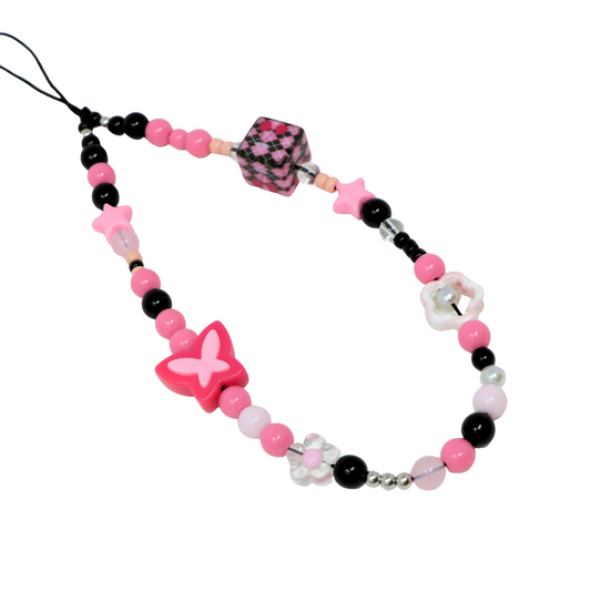 Hot Pink Plaid Cube Phone Charm