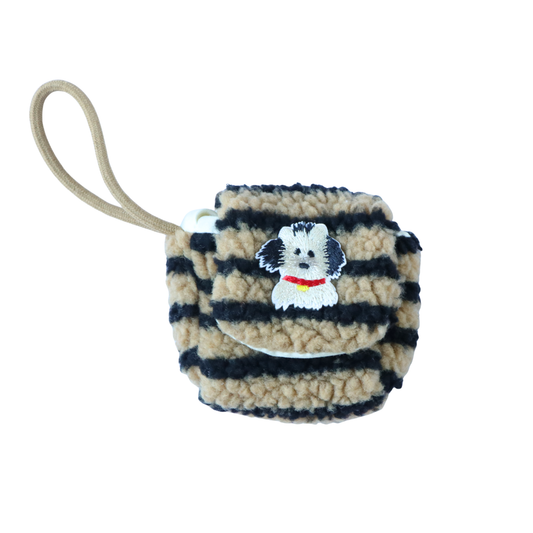 Plush Mini Airpod Pouch_Black Stripes