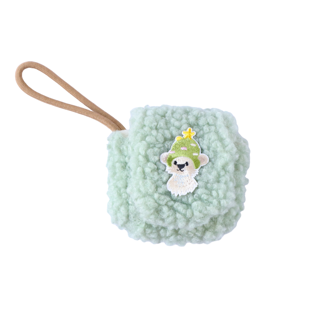 Plush Airpod Pouch - Mini Green Case With Cute Dog Patch
