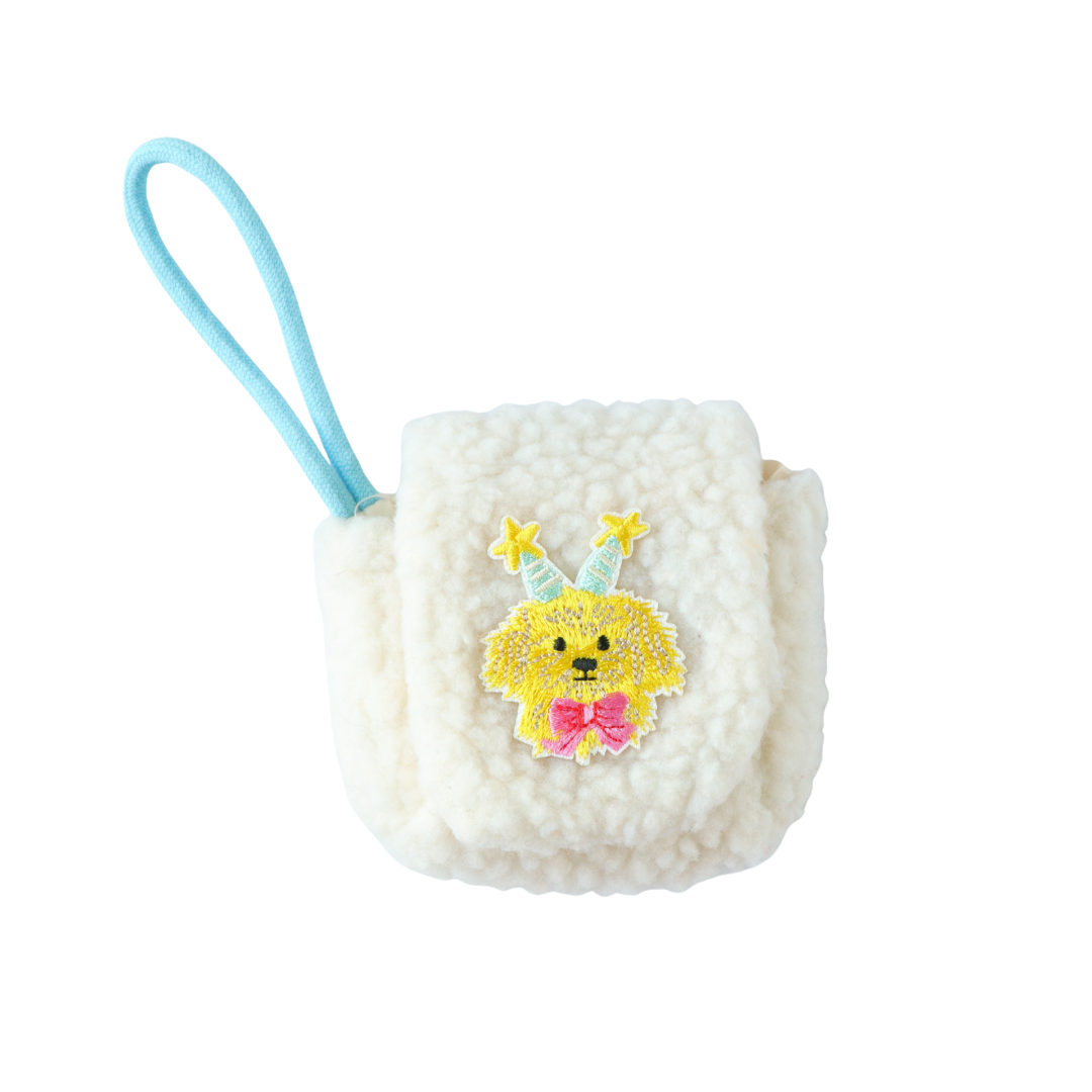 Plush Airpod Pouch - Mini White Case With Cute Dog Patch