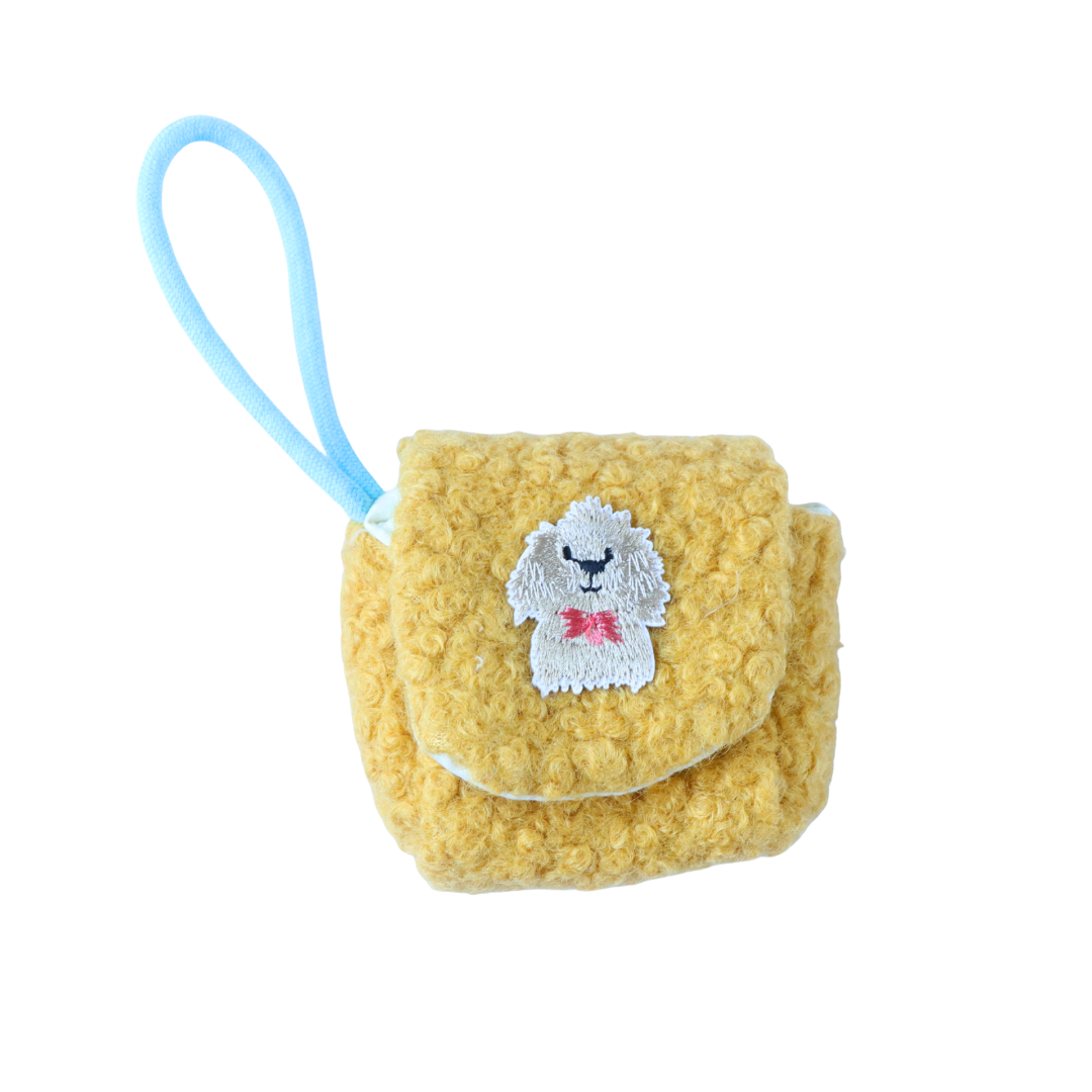 Plush Airpod Pouch - Mini Yellow Case With Cute Dog Patch