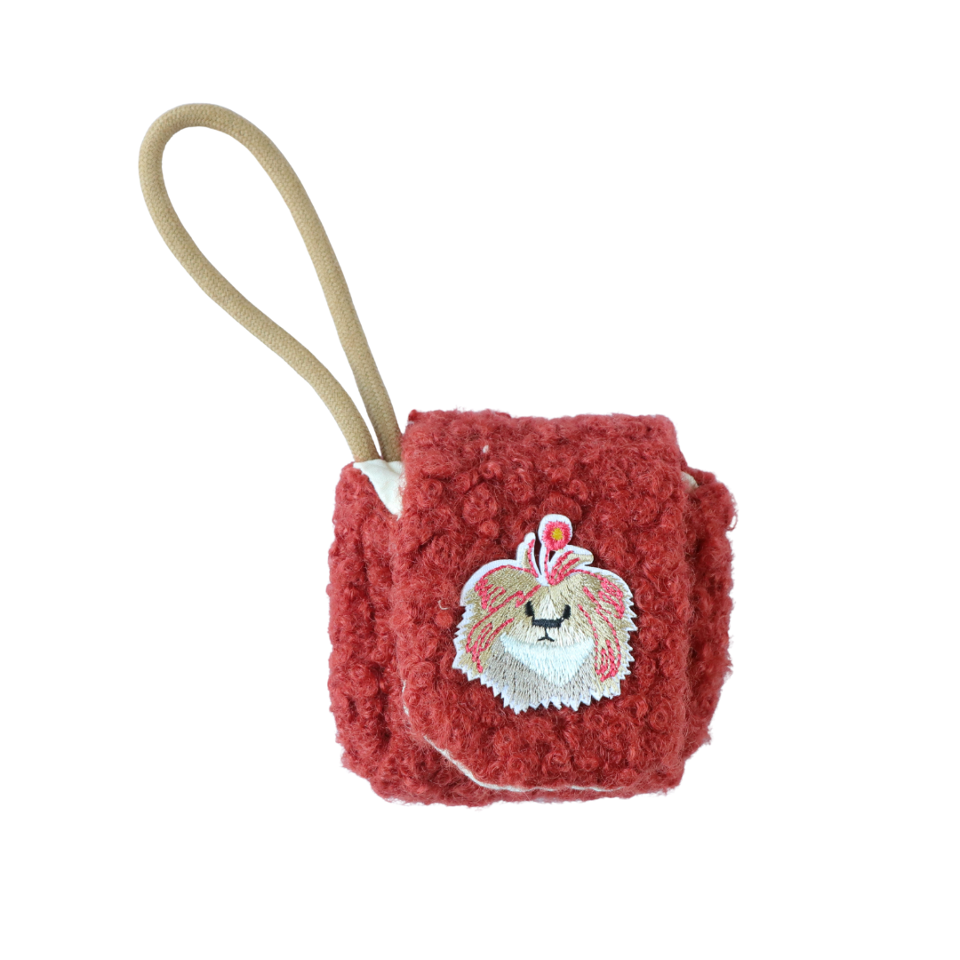 Plush Airpod Pouch - Mini Brown Red Case With Cute Dog Patch