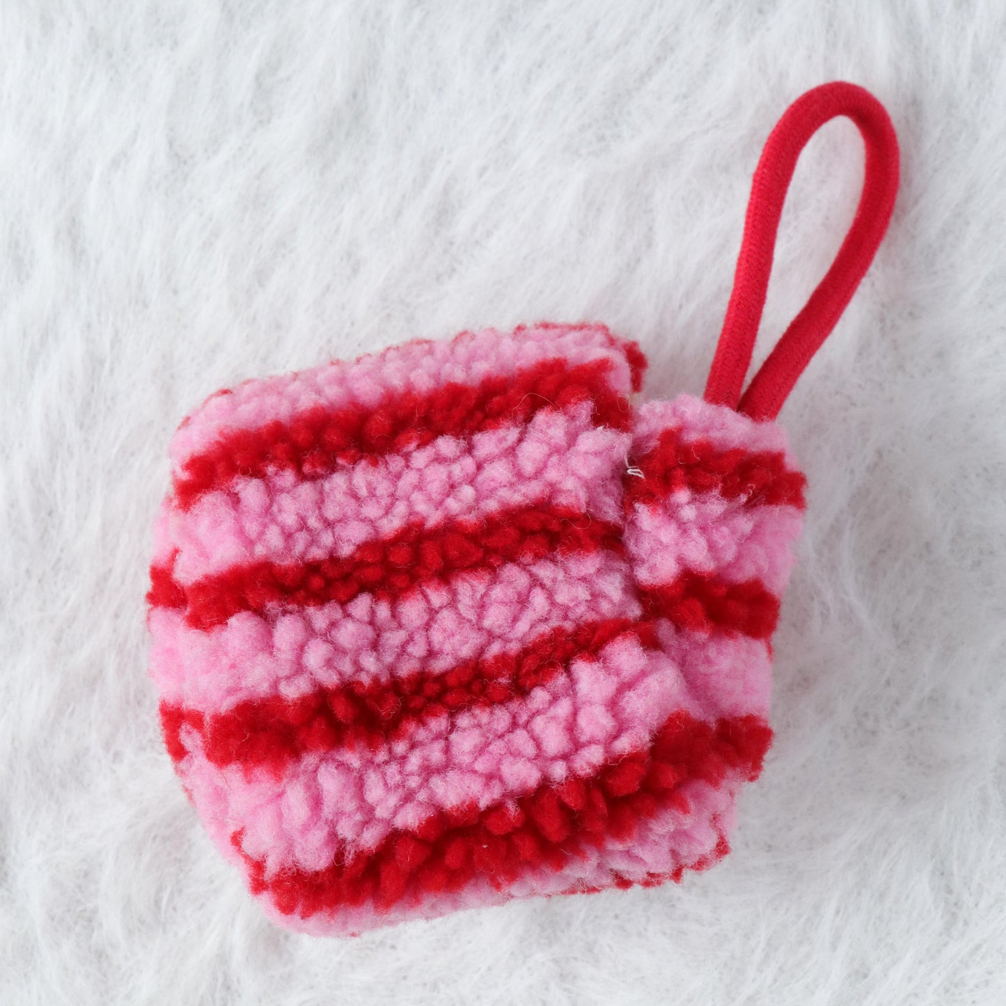 Plush Airpod Pouch - Mini Pink Striped Case With Cute Dog Patch