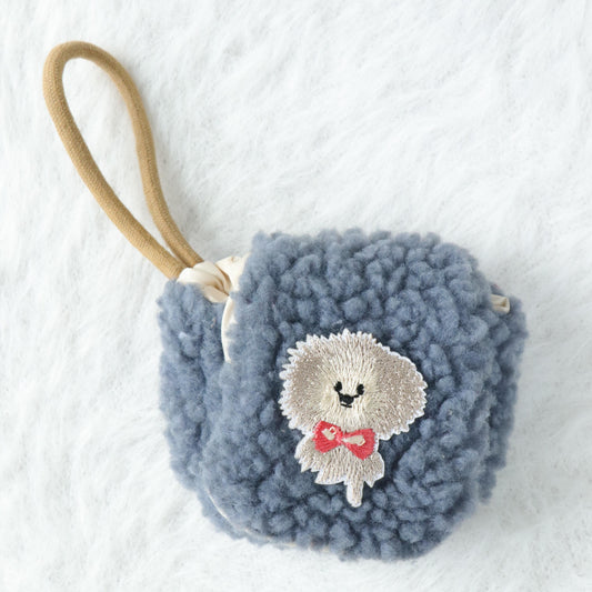 Plush Airpod Pouch - Mini Blue Case With Cute Dog Patch
