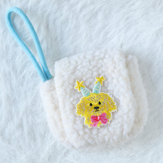 Plush Airpod Pouch - Mini White Case With Cute Dog Patch