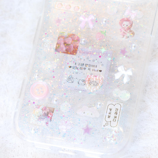 Caser Custom Dreamy Sparkle handmade resin phone case for iPhone 17 Pro, detail view