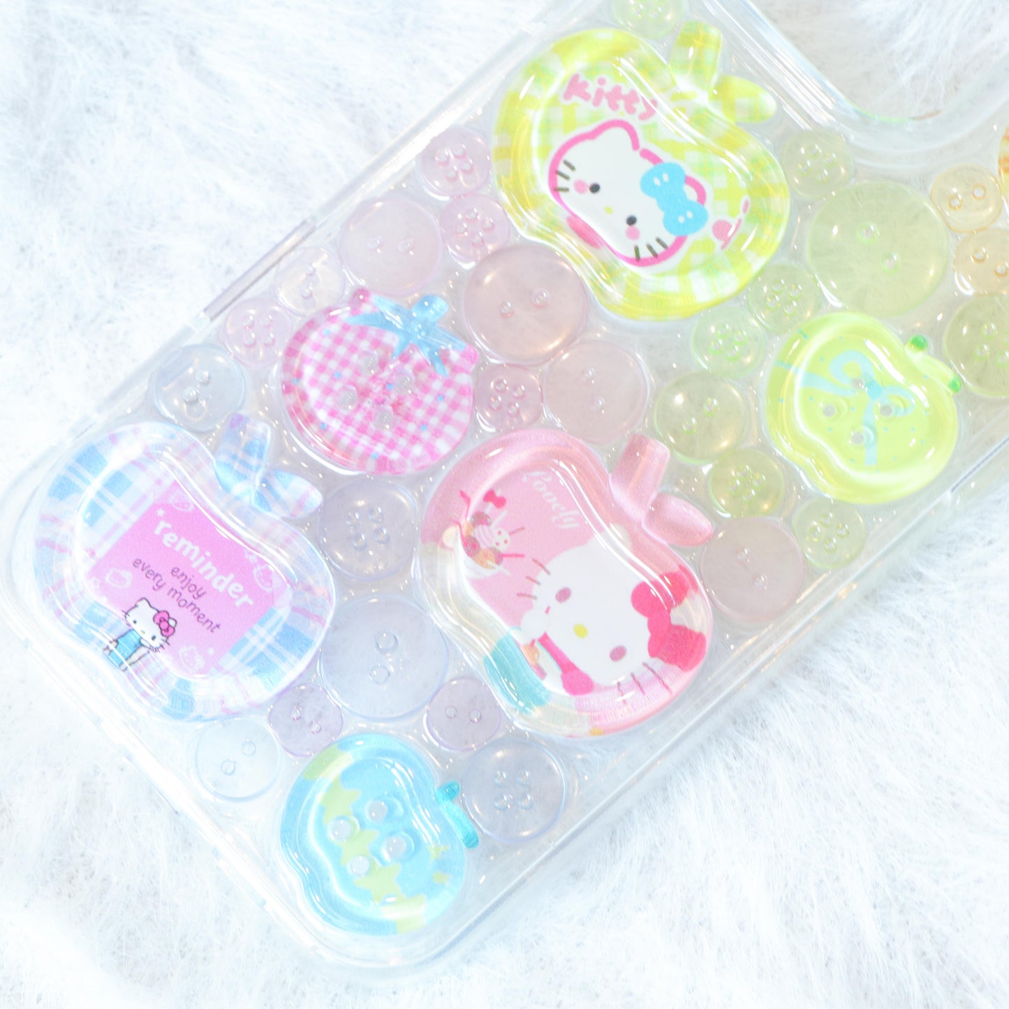 Handmade Resin Phone Case - Kitty Button - iPhone 16 Pro Max