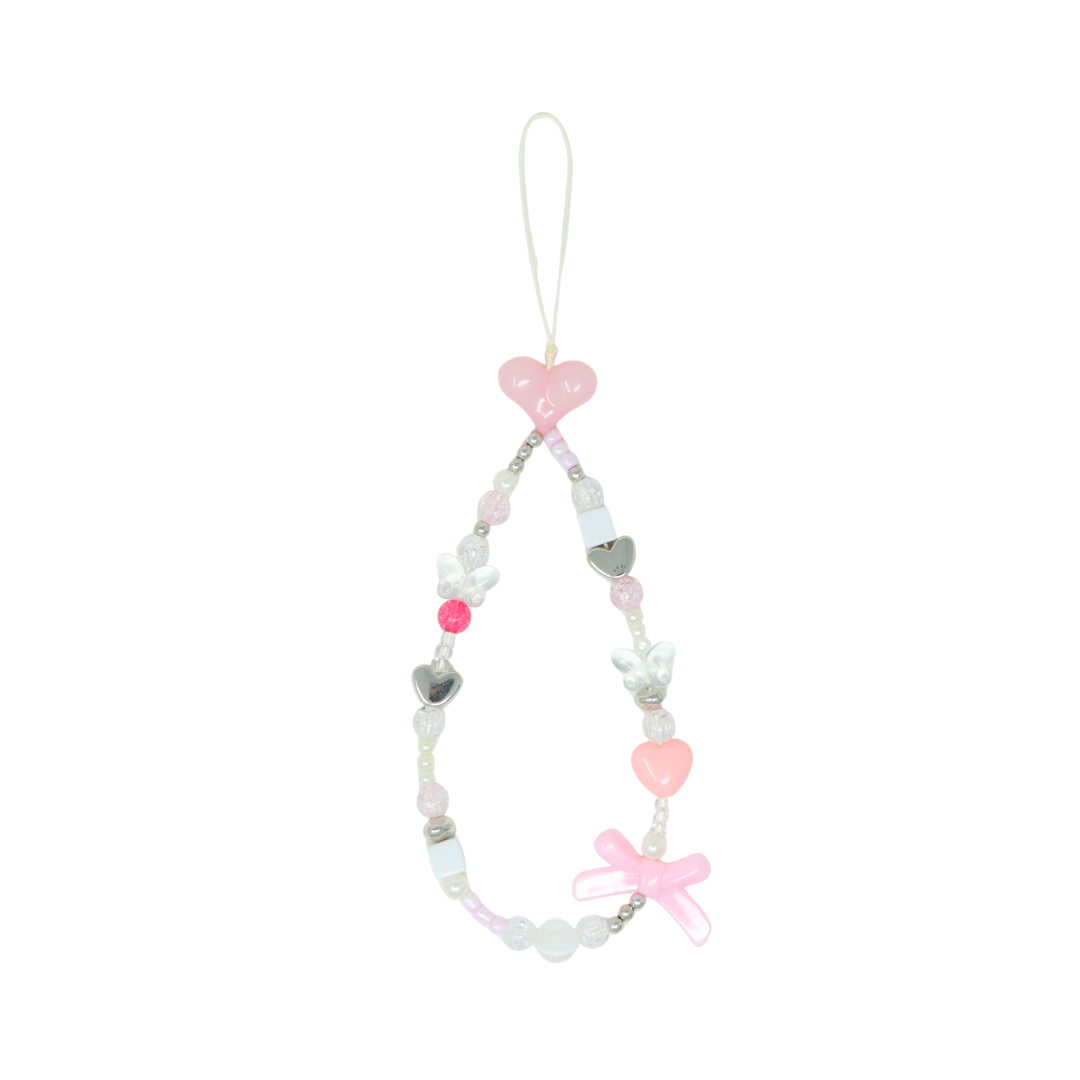Pink & Silver Heart Phone Charm