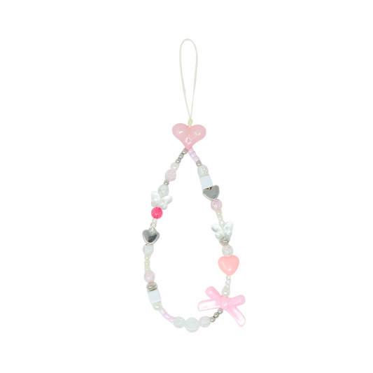 Pink & Silver Heart Phone Charm
