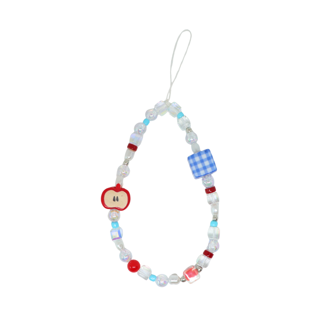 Caser Custom Blue Checkered Cube with Apple phone charm, detail view