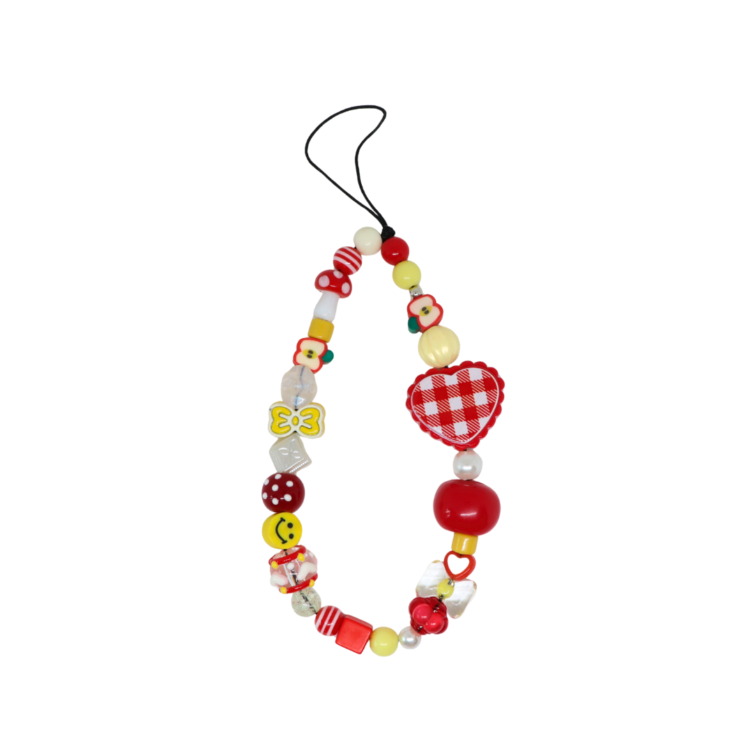 Caser Custom Red Checkered Heart with Smiling Face phone charm, detail view