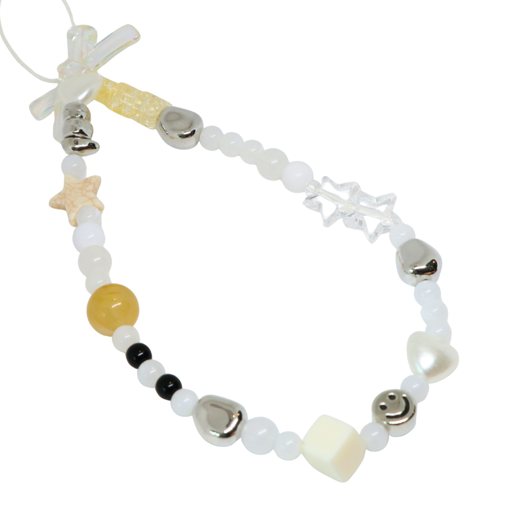 Caser Custom White Beige with Silver Smiling Face phone charm, product photo