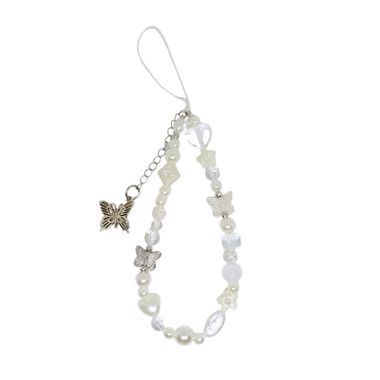 Caser Custom White & Silver Butterfly phone charm, detail view