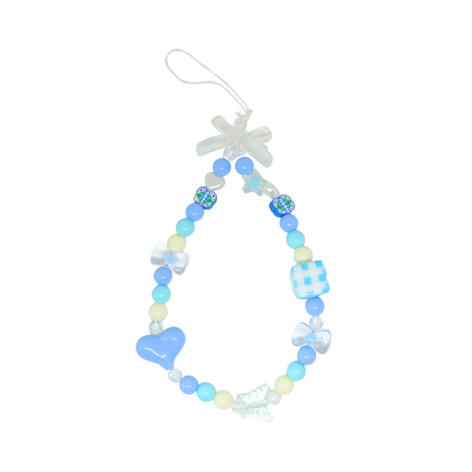 Caser Custom Blue Heart with Checkered Cube phone charm, detail view