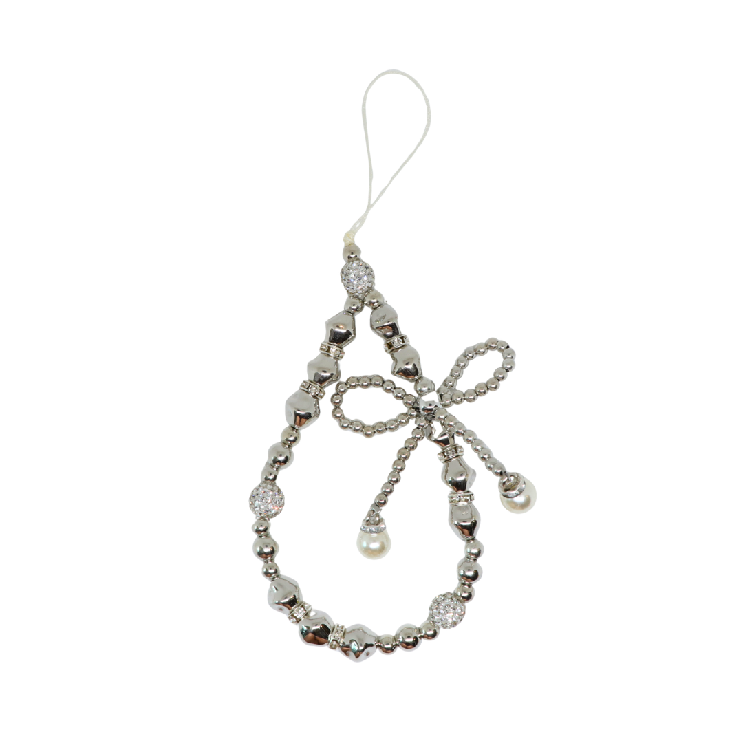 Caser Custom Silver Rhinestone Bow phone charm, detail view