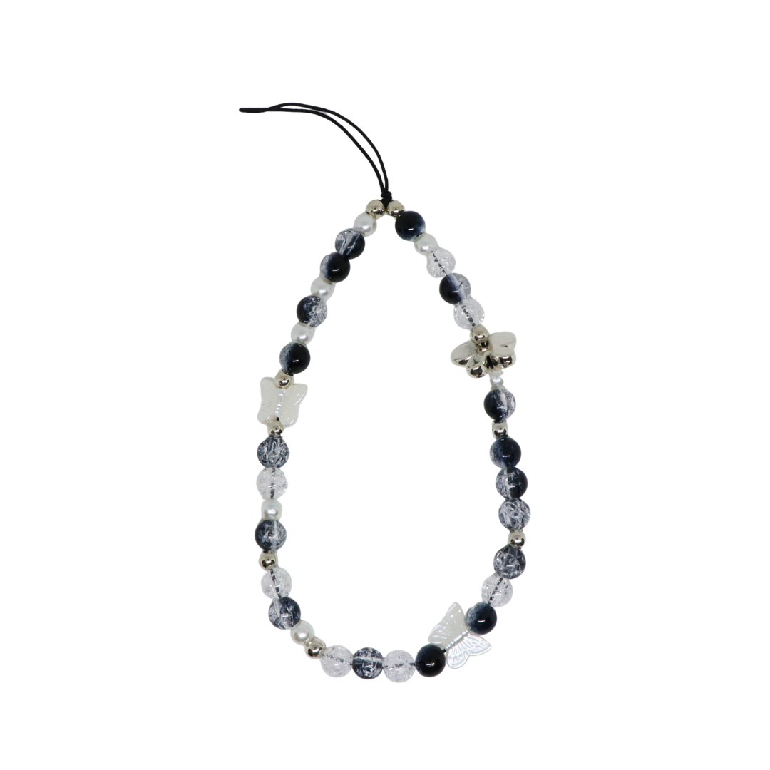 Caser Custom Black Glass-like Beads phone charm, detail view