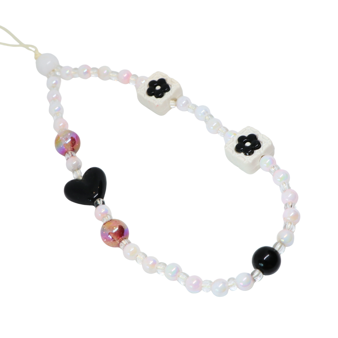 Caser Custom Black & White Floral Heart phone charm, product photo