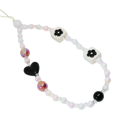 Caser Custom Black & White Floral Heart phone charm, product photo