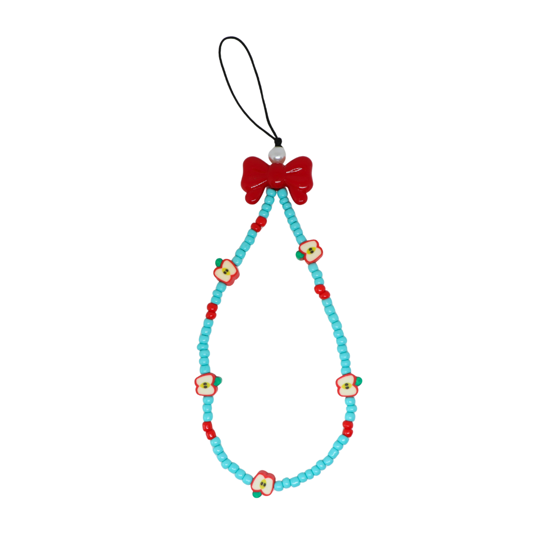 Caser Custom Red Apple with Blue Beads phone charm, detail view