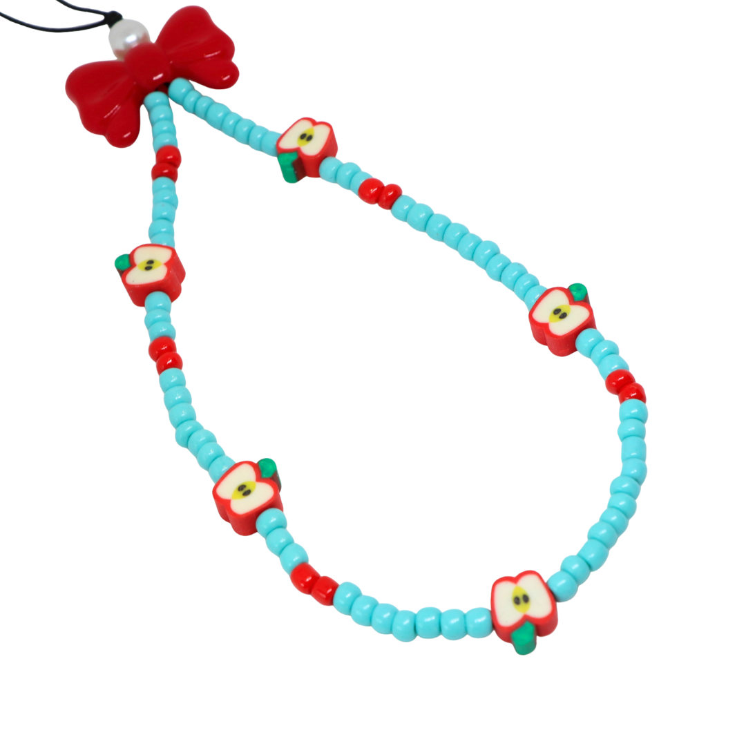 Caser Custom Red Apple with Blue Beads phone charm, product photo