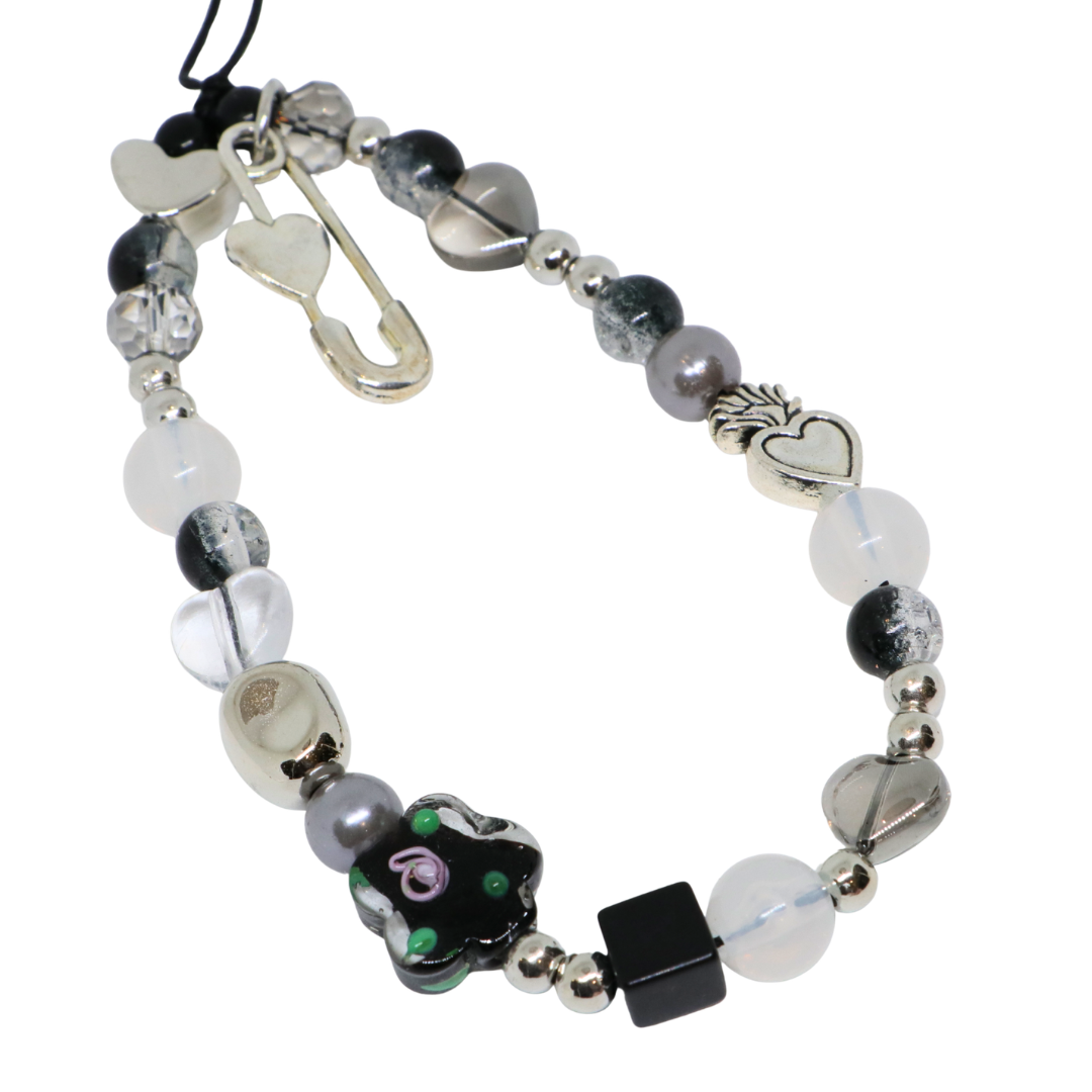 Caser Custom Black Floral with Silver Pin phone charm, product photo