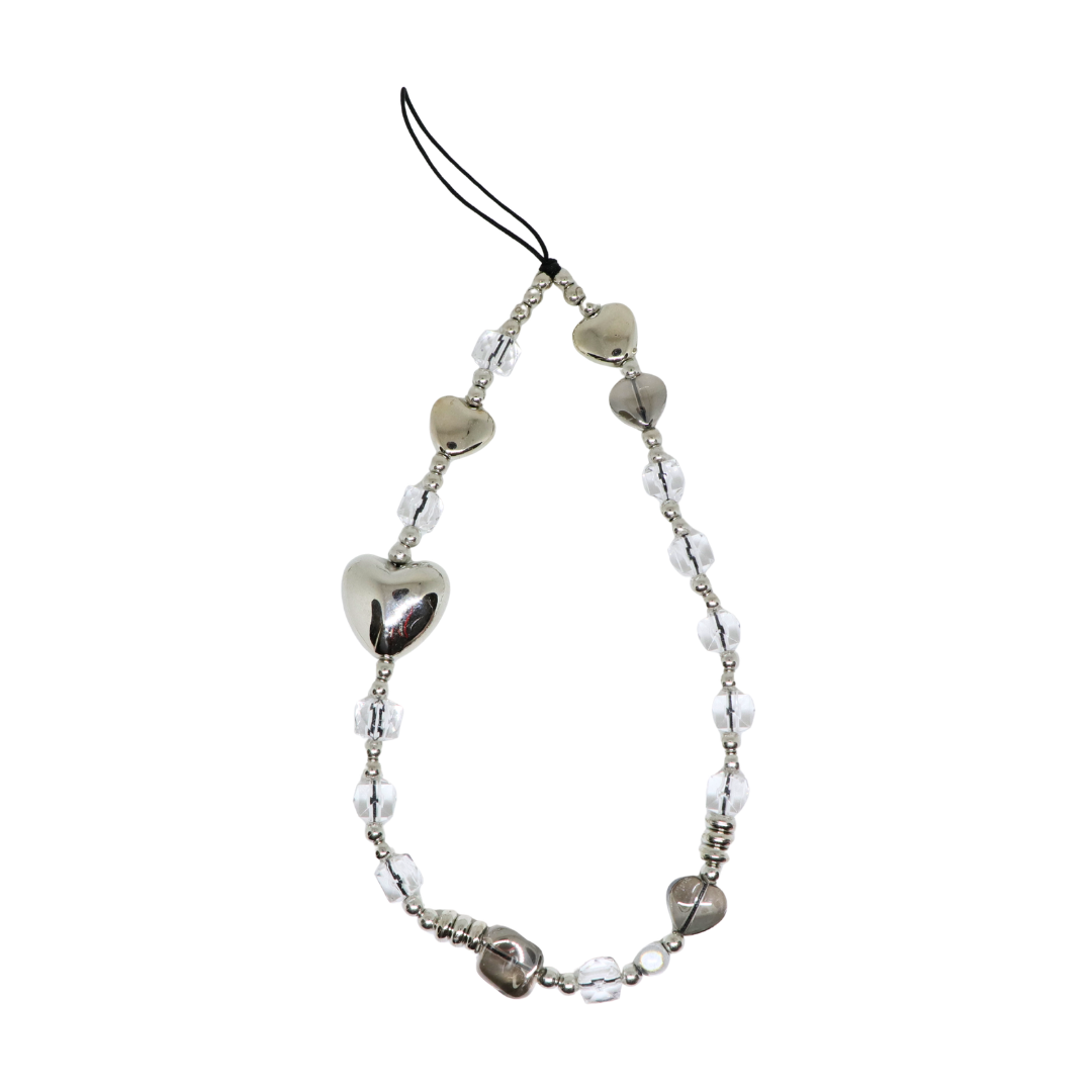 Caser Custom Silver Heart Glass-look phone charm, detail view