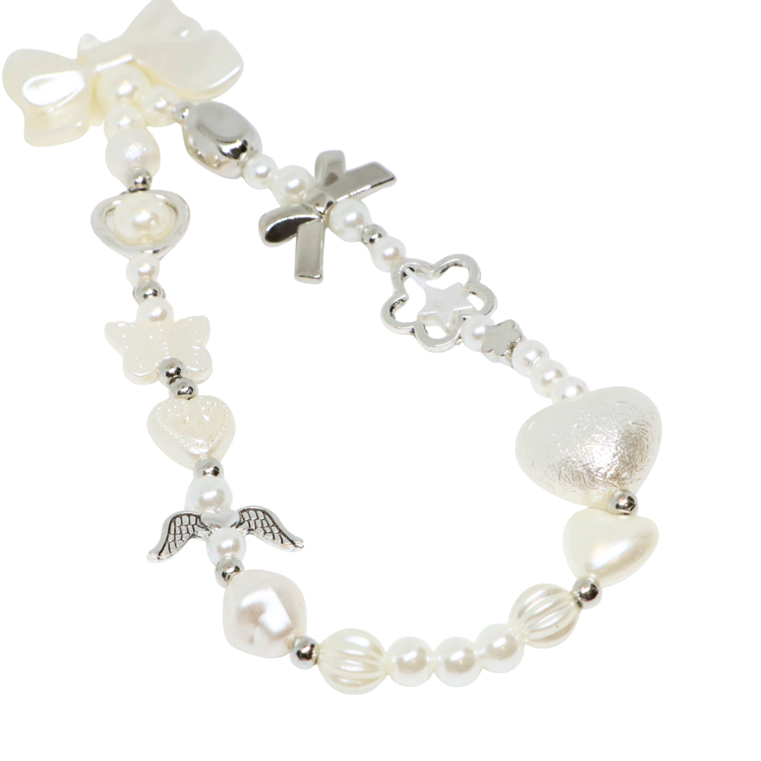 Caser Custom Pearl Bow with Silver Wings phone charm, product photo