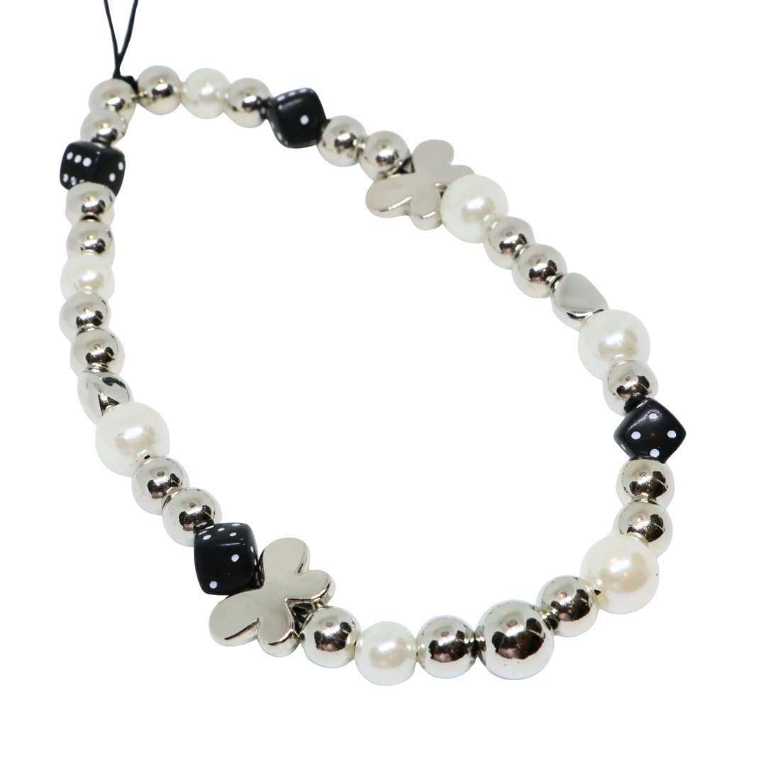 Caser Custom Silver Butterfly with Black Dice phone charm, product photo