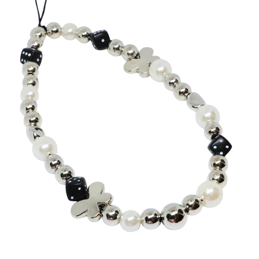 Caser Custom Silver Butterfly with Black Dice phone charm, product photo