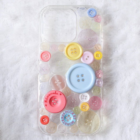 Handmade Resin Phone Case - Button Rainbow