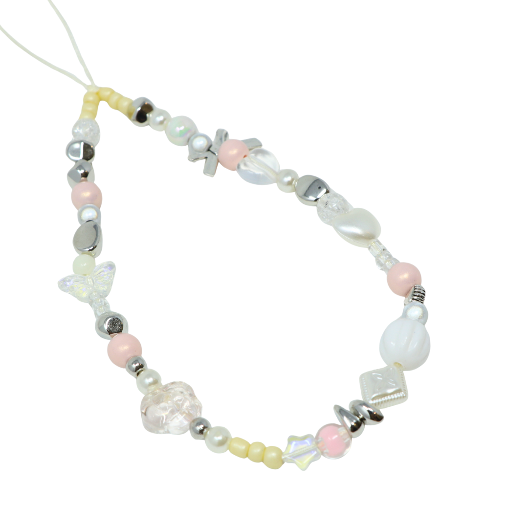 Clear Beads with Silver Ribbon Phone Charm