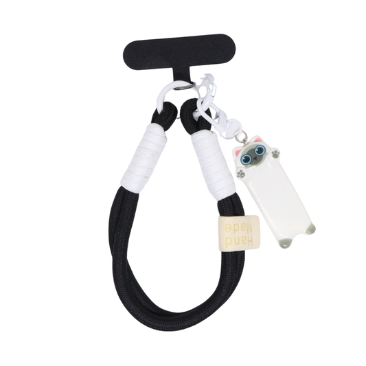 White Cat Soft Wrist Phone Strap