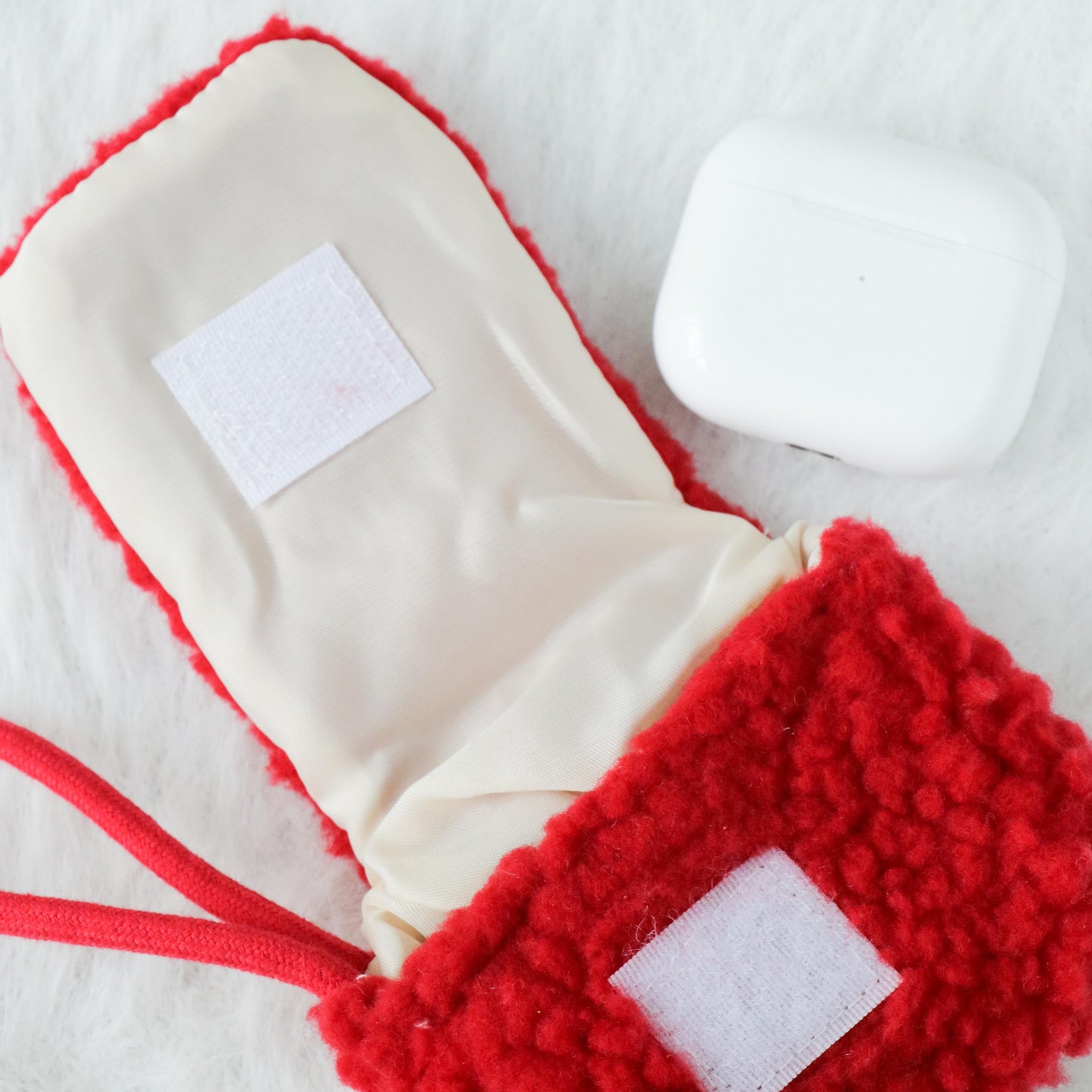 Plush Airpod Pouch - Mini Red Case With Cute Dog Patch