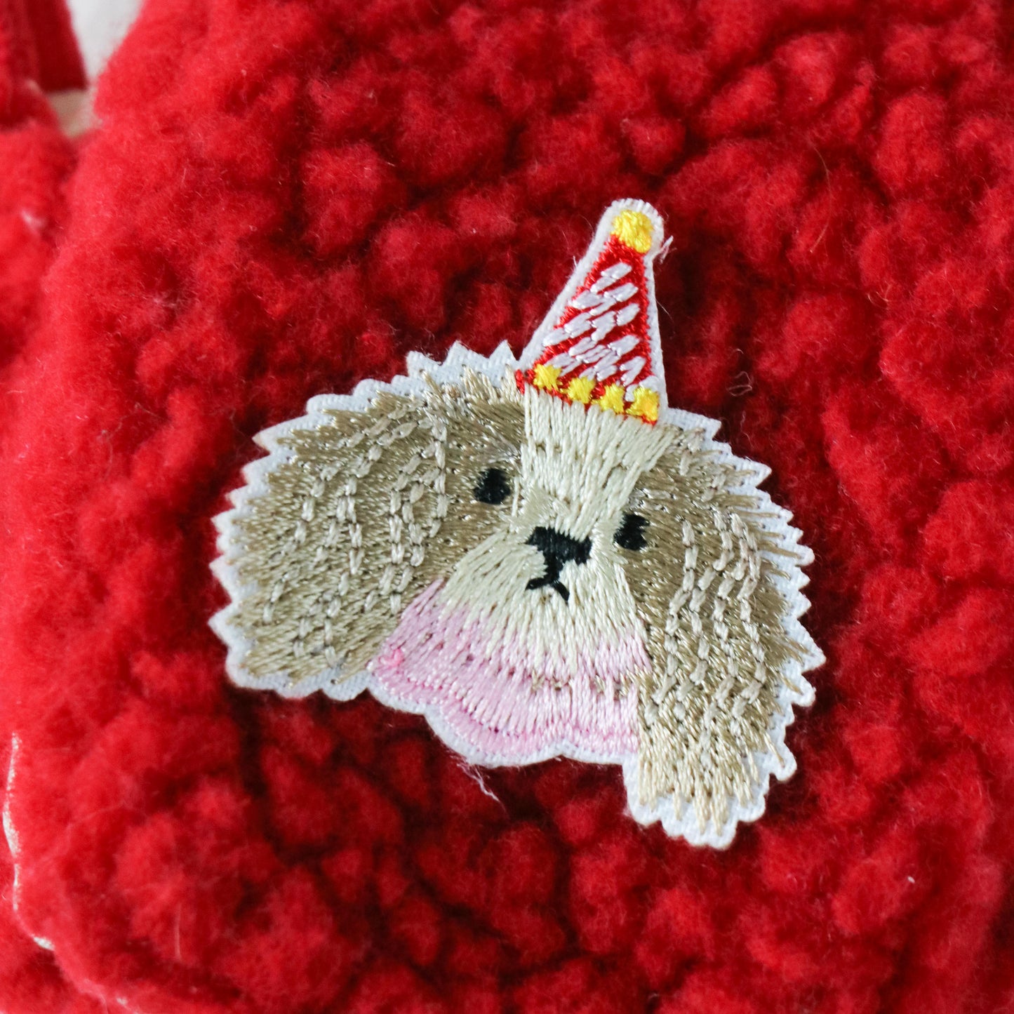 Plush Airpod Pouch - Mini Red Case With Cute Dog Patch