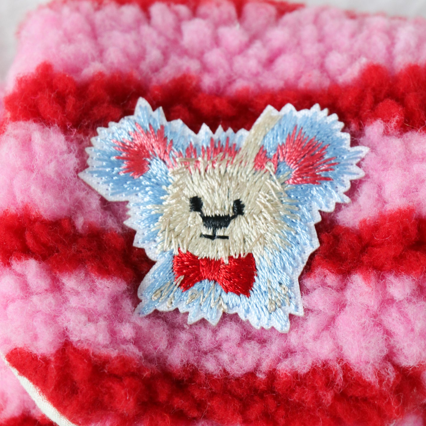 Plush Airpod Pouch - Mini Pink Striped Case With Cute Dog Patch