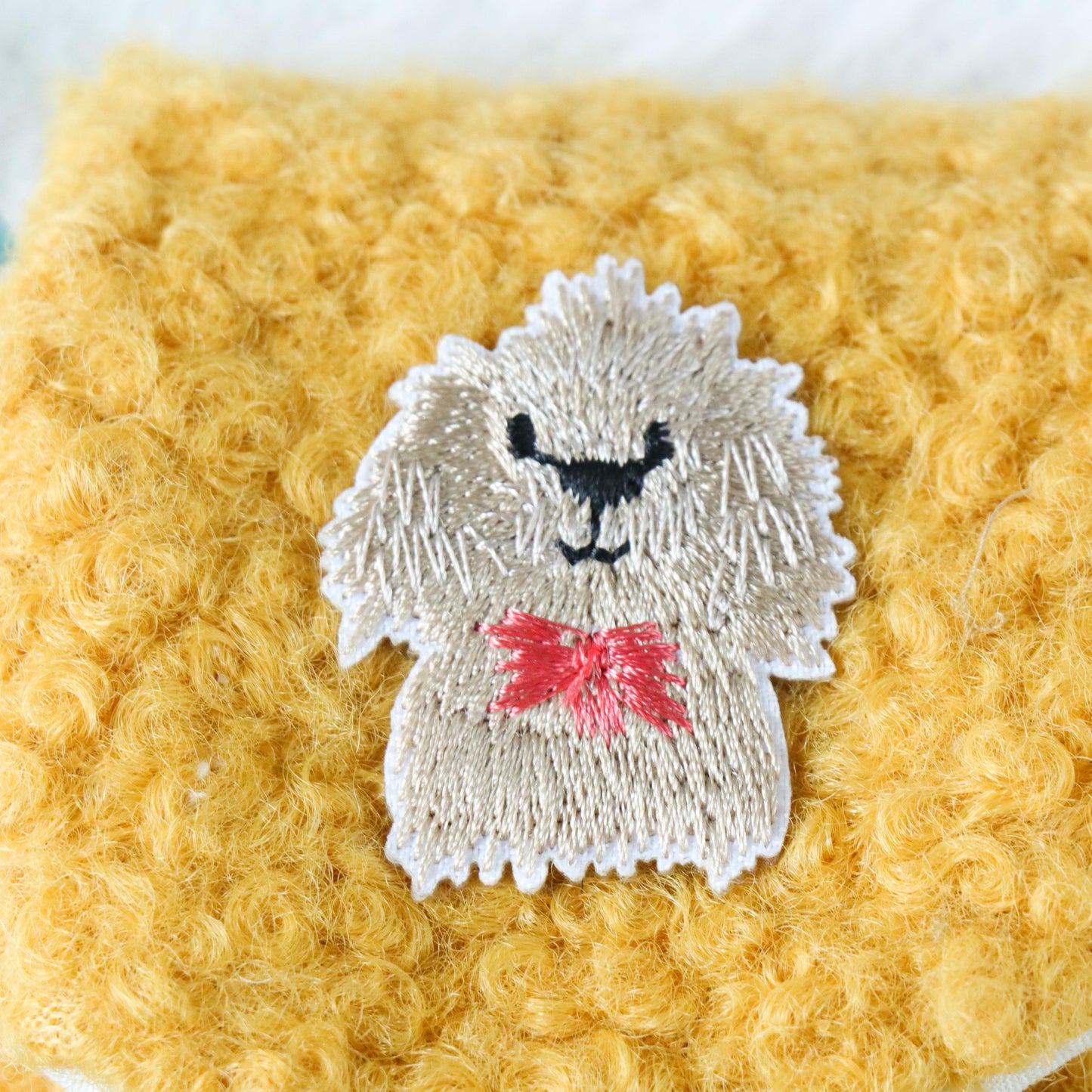 Plush Airpod Pouch - Mini Yellow Case With Cute Dog Patch