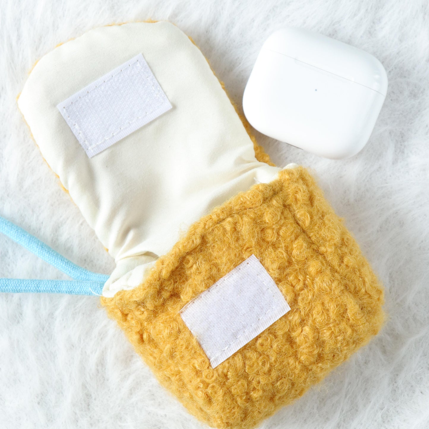 Plush Airpod Pouch - Mini Yellow Case With Cute Dog Patch